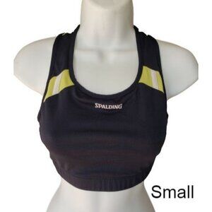 Spalding Womens S Sports Bra Racerback Black/Yellow Athletic Mid Impact CoolMax